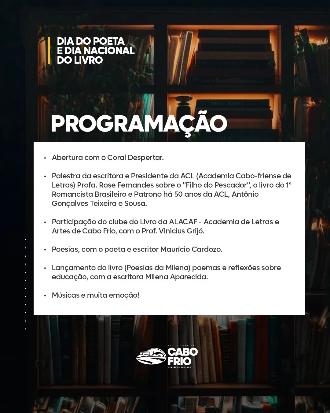 biblioteca publica municipal celebra o dia do poeta e o dia nacional do livro com programacao especial em cabo frio 2